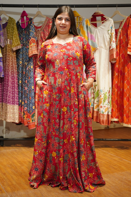 Cherry Verse Foiled Rayon Dress With Pockets