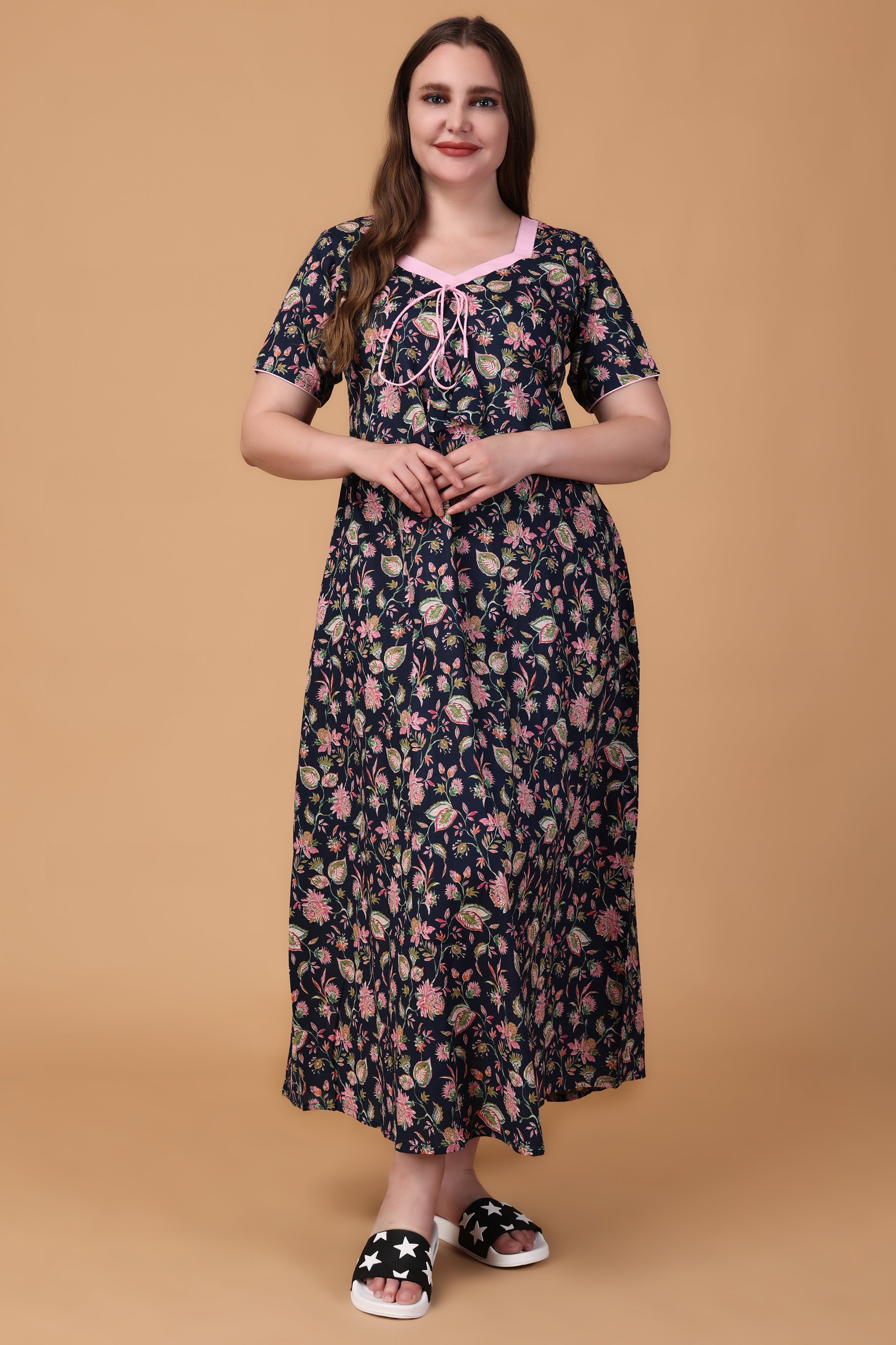 Pretty Pushers Cotton Jersey Labor Gown I Dream Of Sushi in Navy and Pink