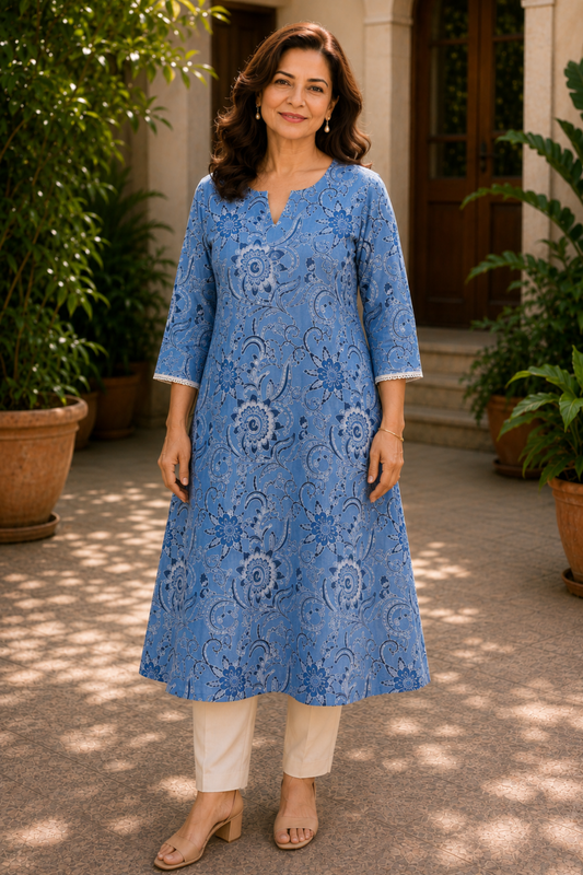 Meghna Blue A-line Cotton Kali Kurta