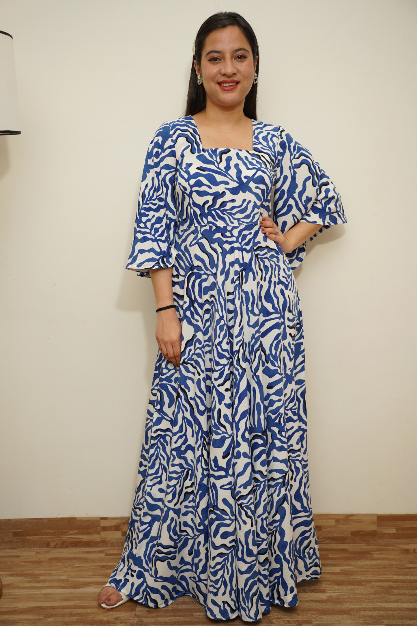 Cobalt Cascade Rayon Maxi Dress
