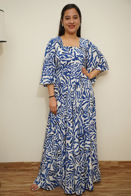 Cobalt Cascade Rayon Maxi Dress