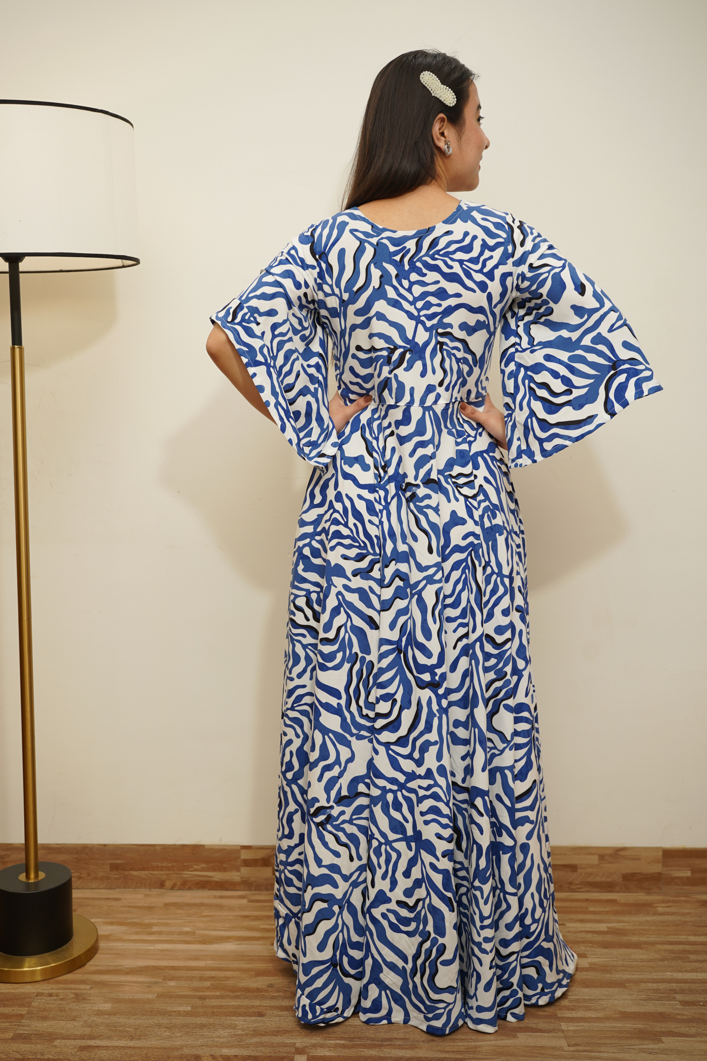 Cobalt Cascade Rayon Maxi Dress