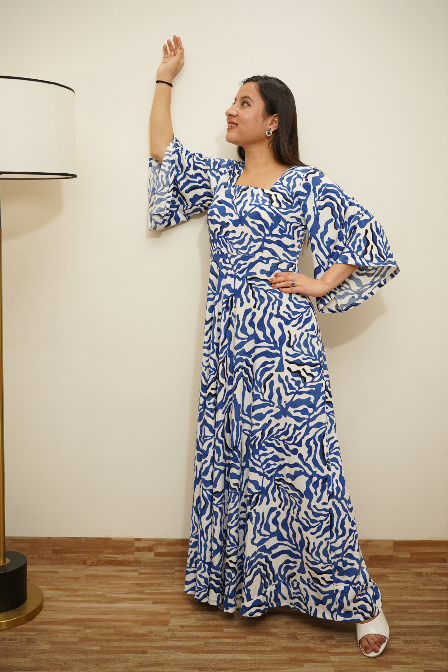 Cobalt Cascade Rayon Maxi Dress