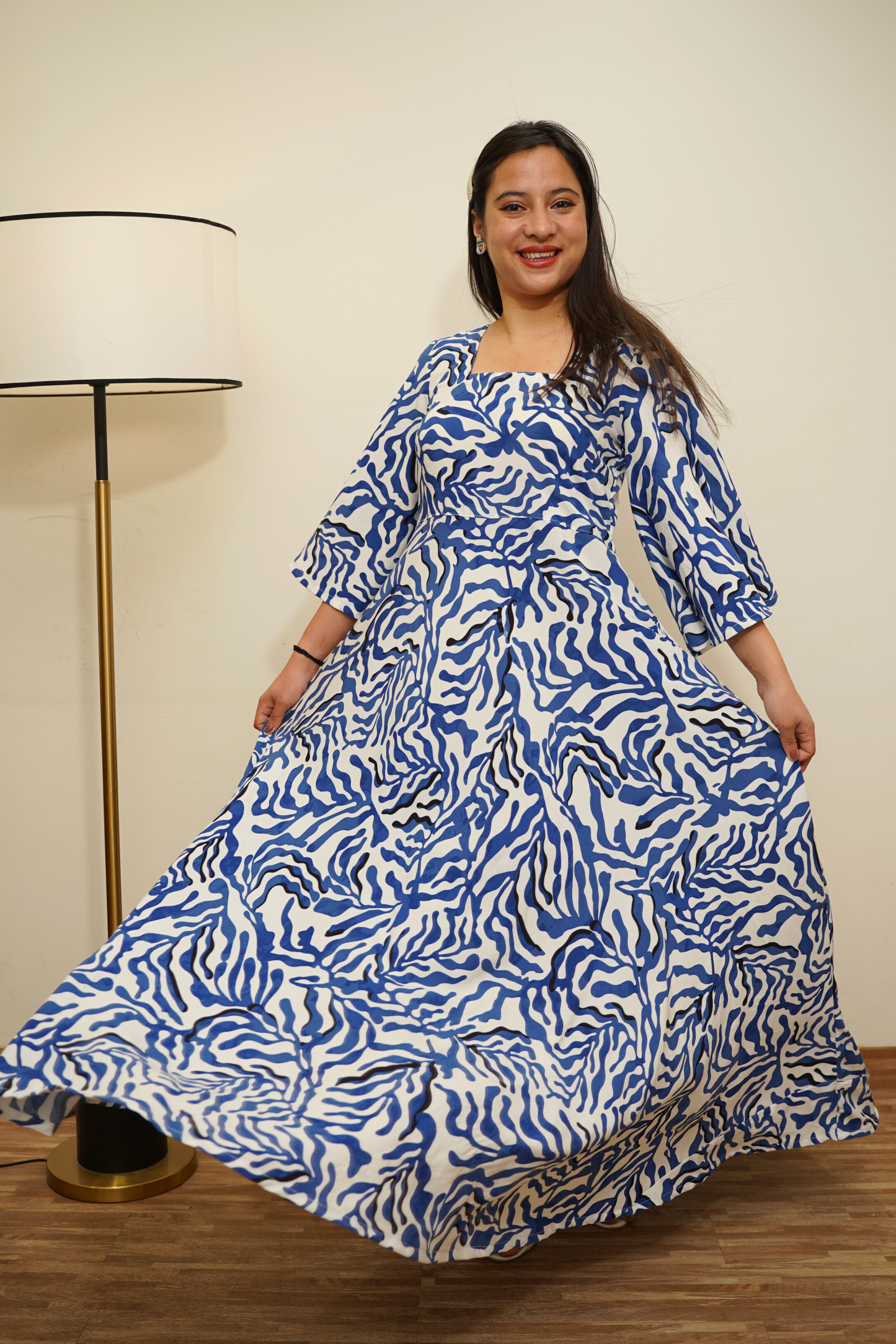 Cobalt Cascade Rayon Maxi Dress