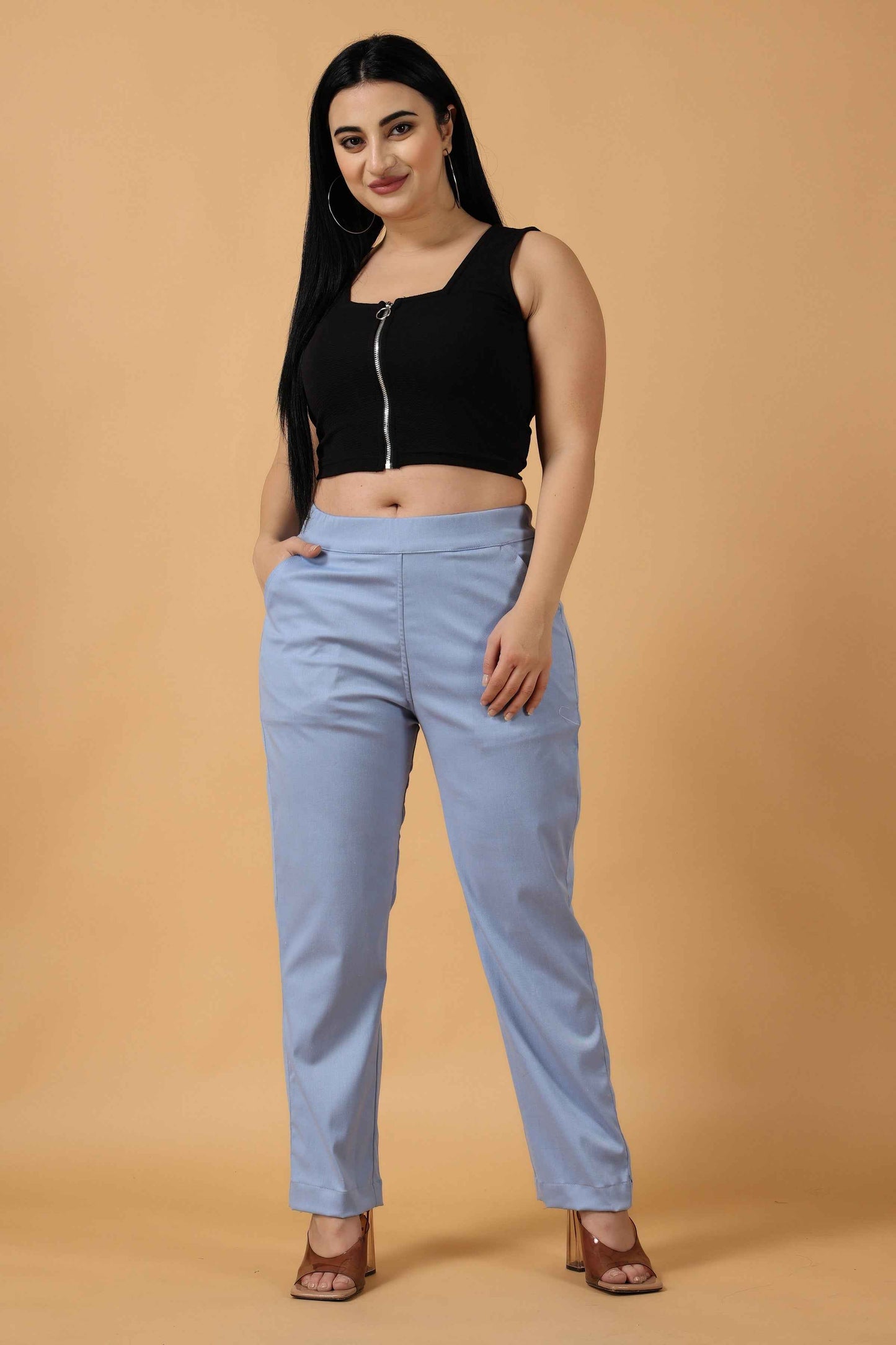 Powder Blue Premium Cotton Lycra Pant