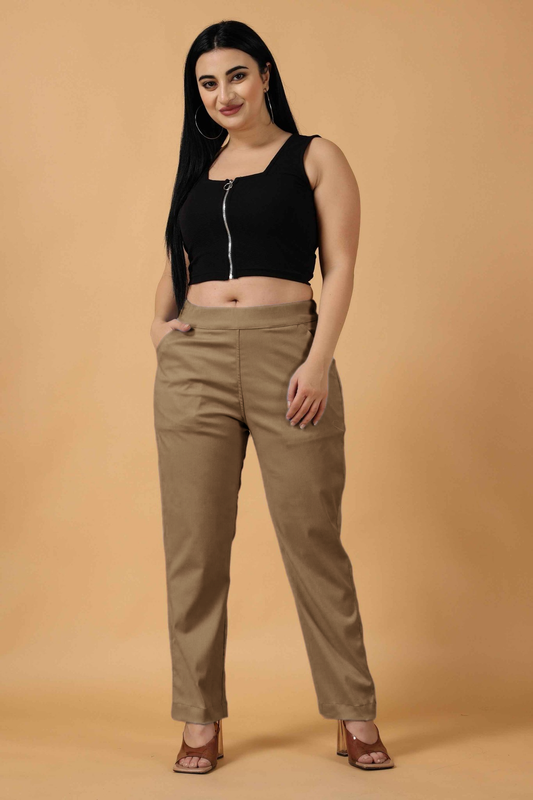Beige Premium Cotton Lycra Pant