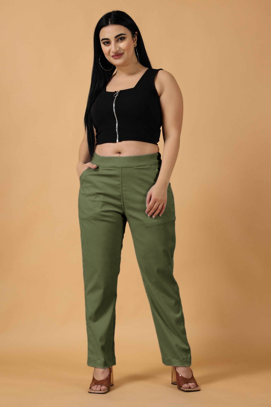 Olive Premium Cotton Lycra Pant