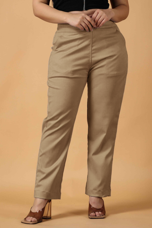 Beige Premium Cotton Lycra Pant
