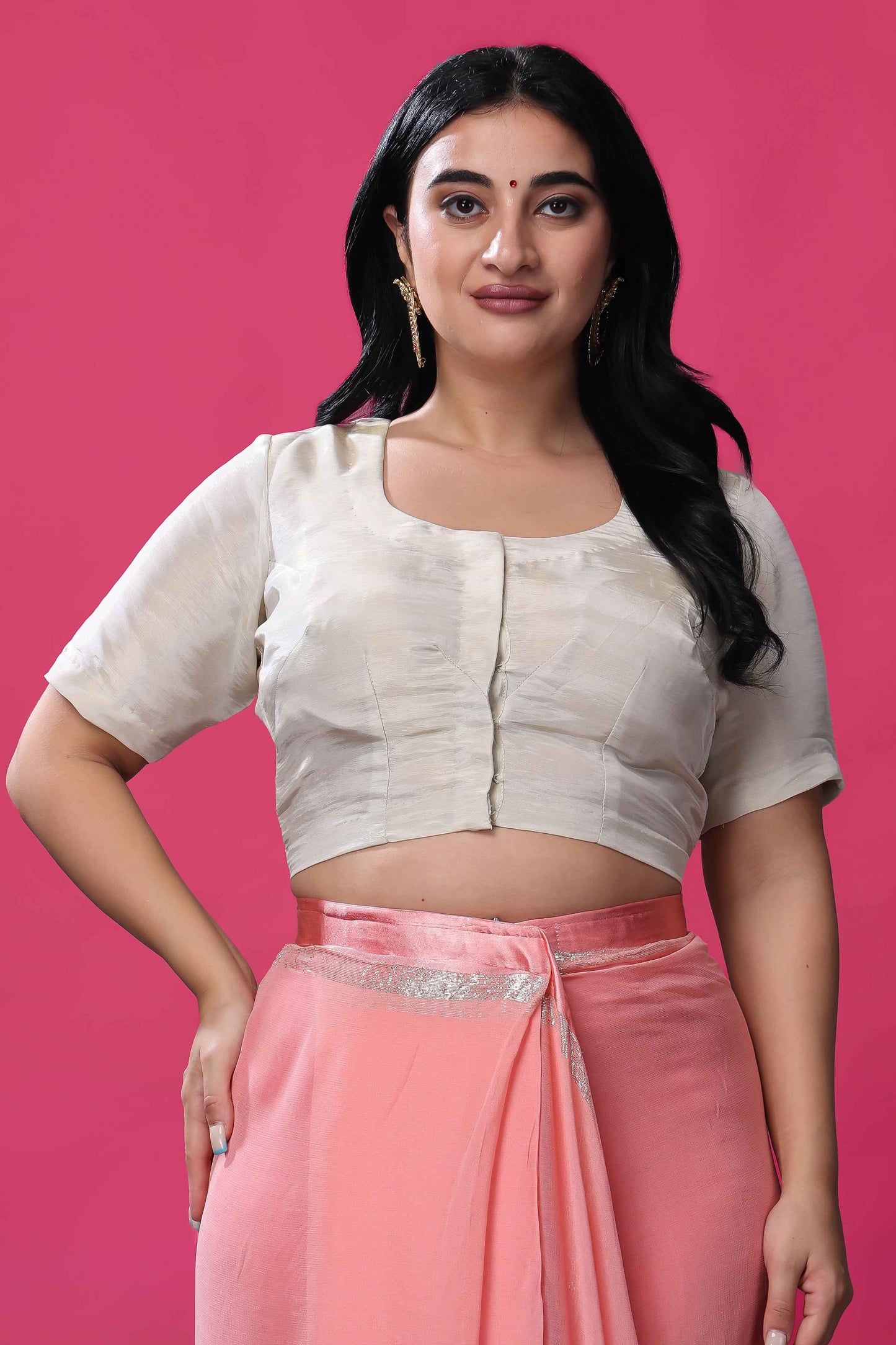 Buy Plus Size ​Ivory Elegance Silk Blouse At Apella | Sizes XS to 10 XL | India | Free Delivery | Customized