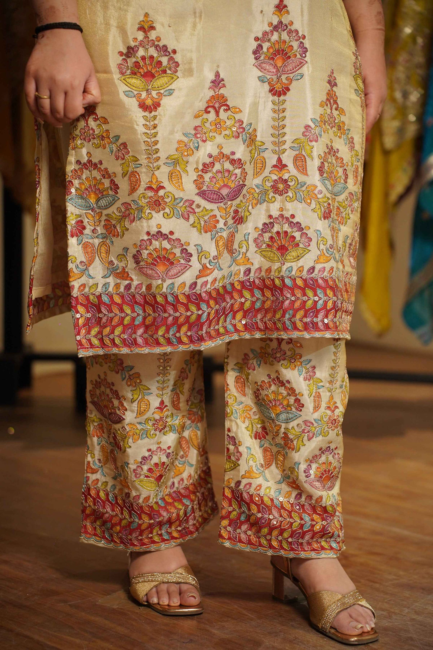 Cream Tissue Shimmer Co-ord Set