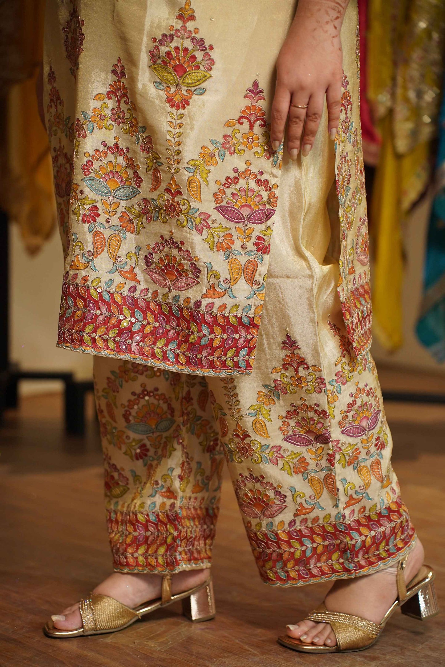 Cream Tissue Shimmer Co-ord Set