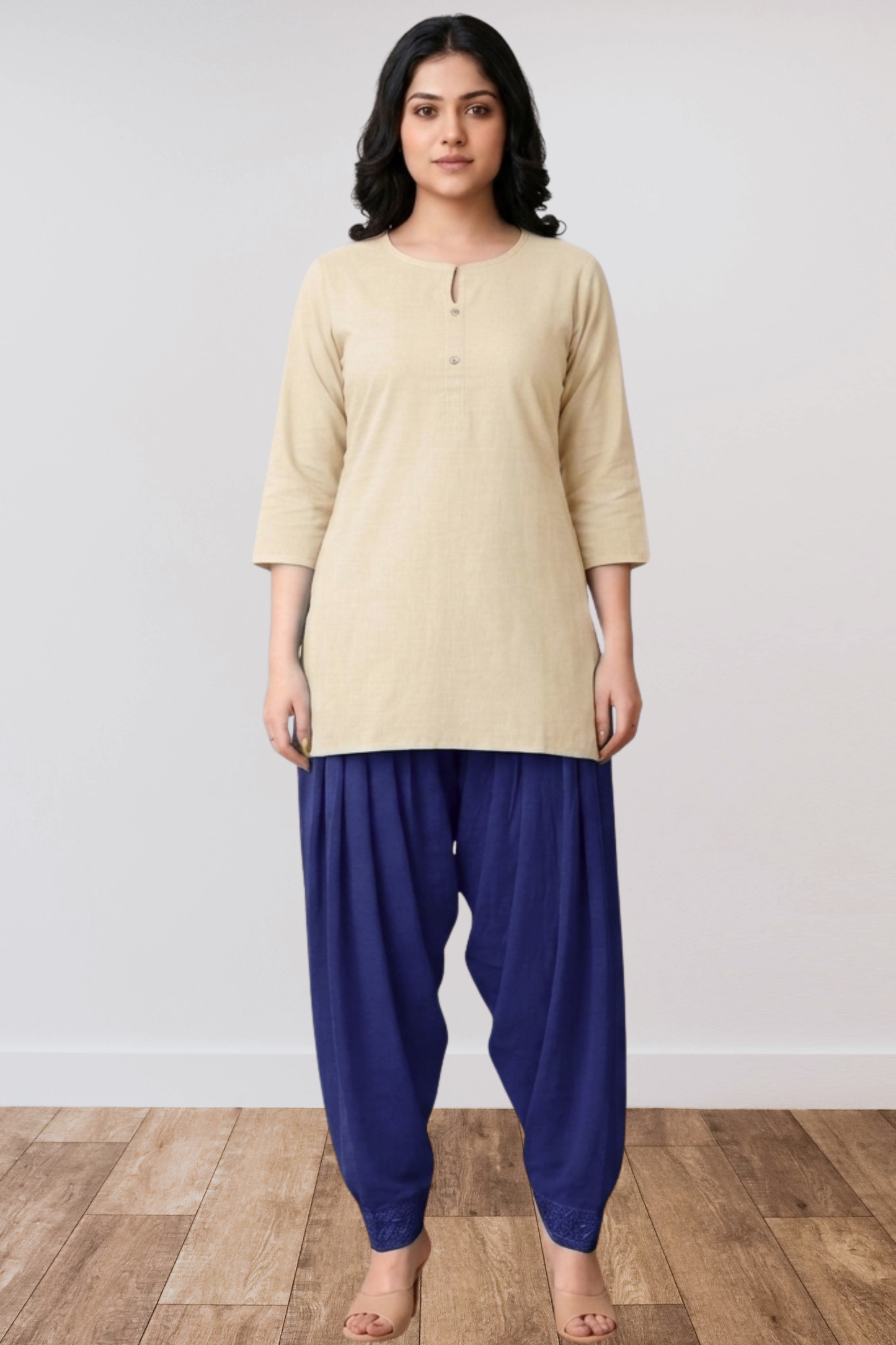 Dark Blue Anti Wrinkle Pleated Salwar