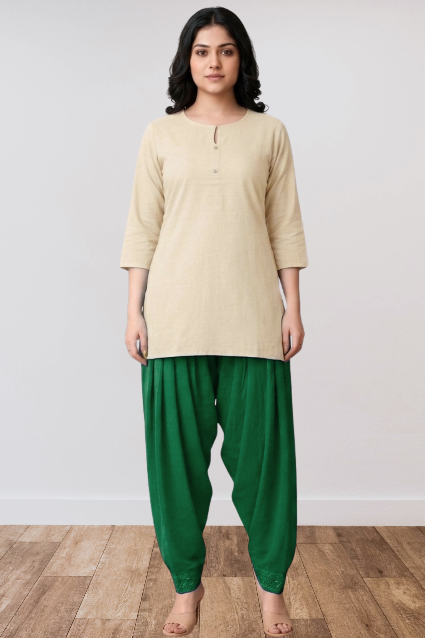 Dark Green Anti Wrinkle Pleated Salwar