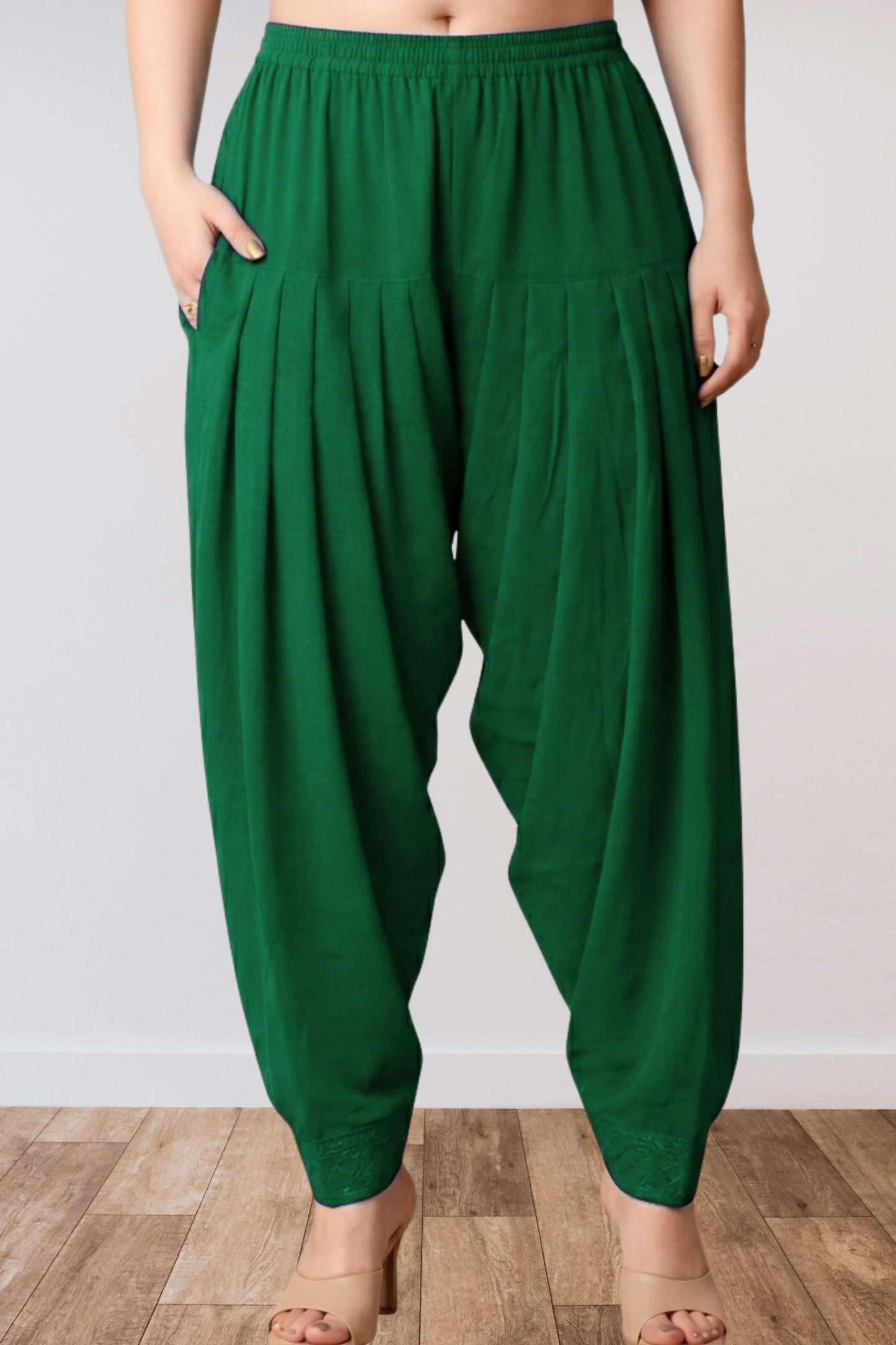 Dark Green Anti Wrinkle Pleated Salwar