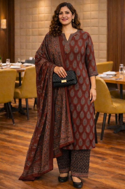 Crimson Whisper Cotton Suit Set