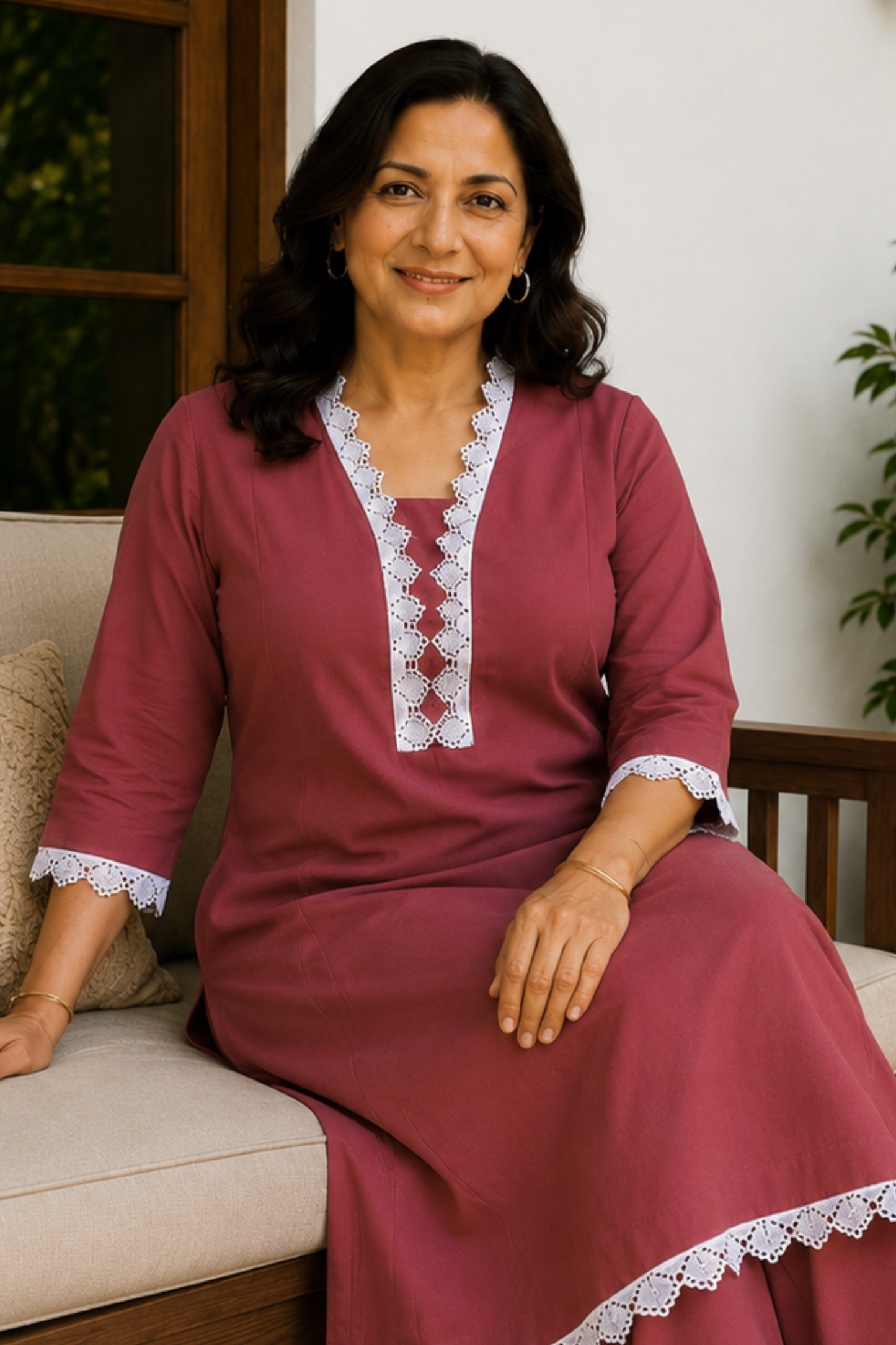 Muted Raspberry Cotton Kurta With Pants