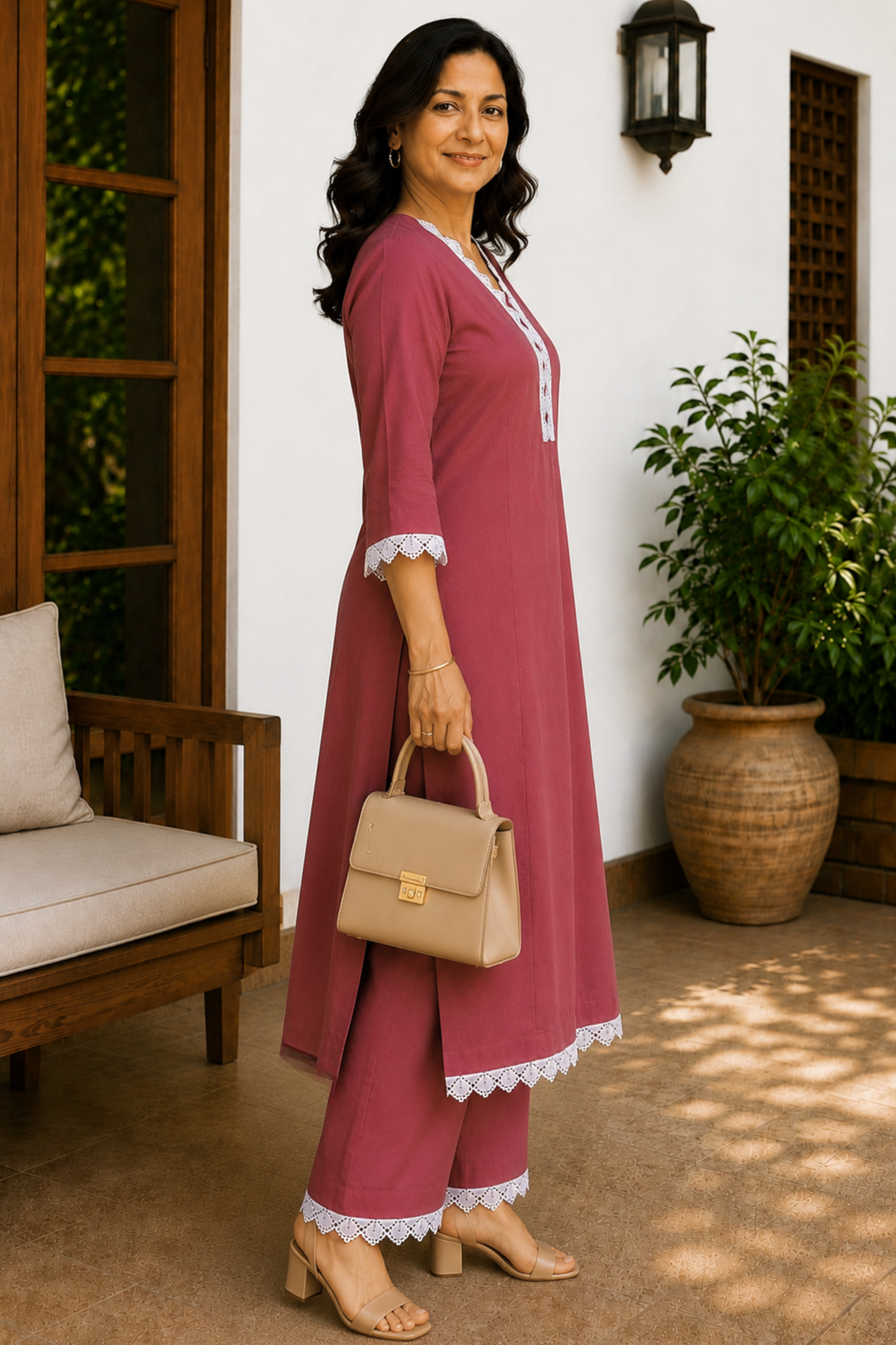 Muted Raspberry Cotton Kurta With Pants
