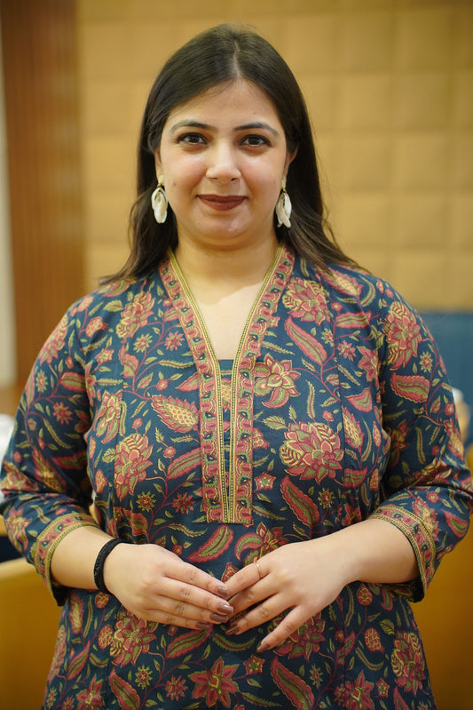 Deep Forest Printed Cotton Kali Kurta