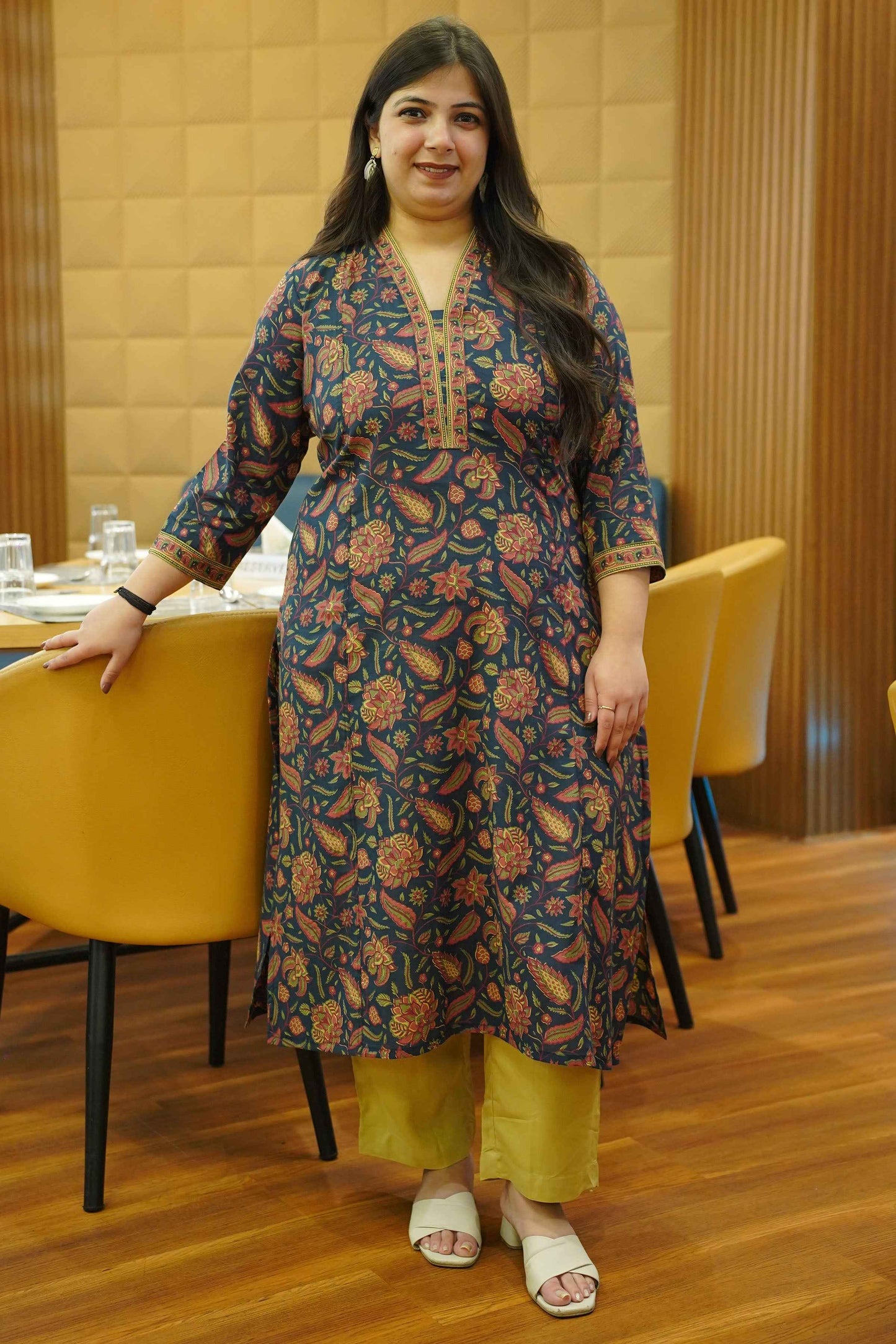 Deep Forest Printed Cotton Kali Kurta