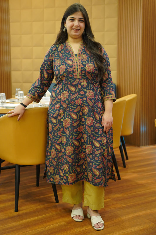 Deep Forest Printed Cotton Kali Kurta