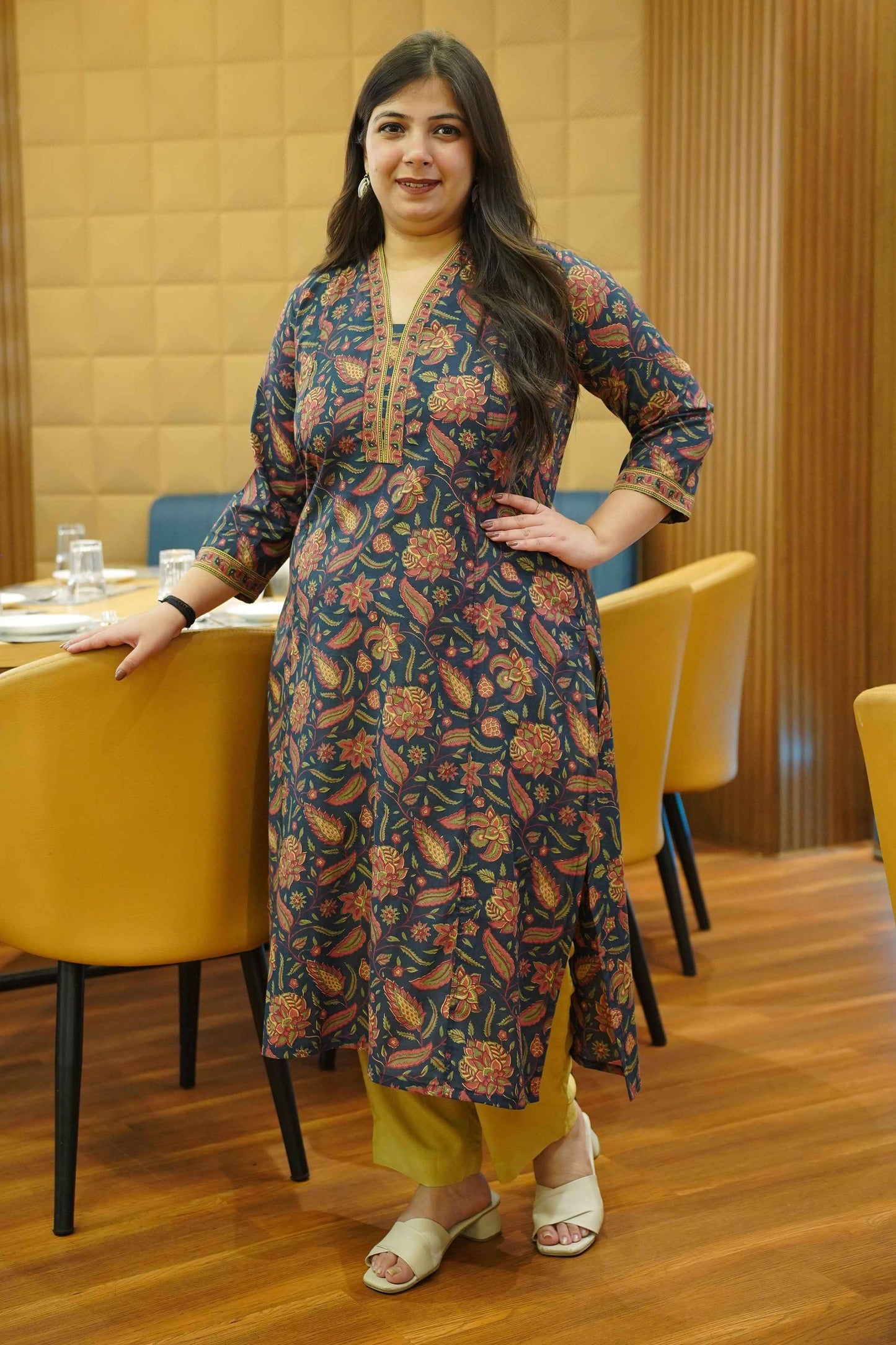 Deep Forest Printed Cotton Kali Kurta