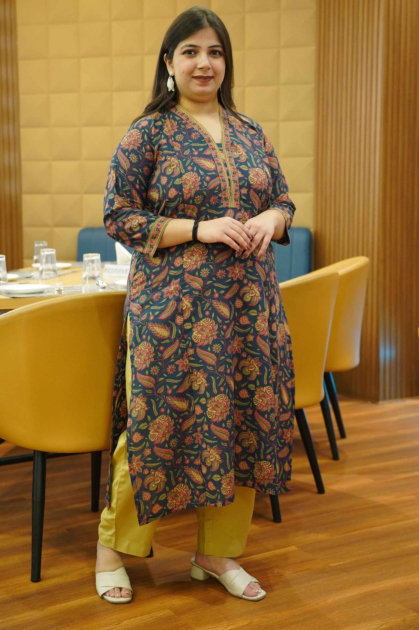 Deep Forest Printed Cotton Kali Kurta