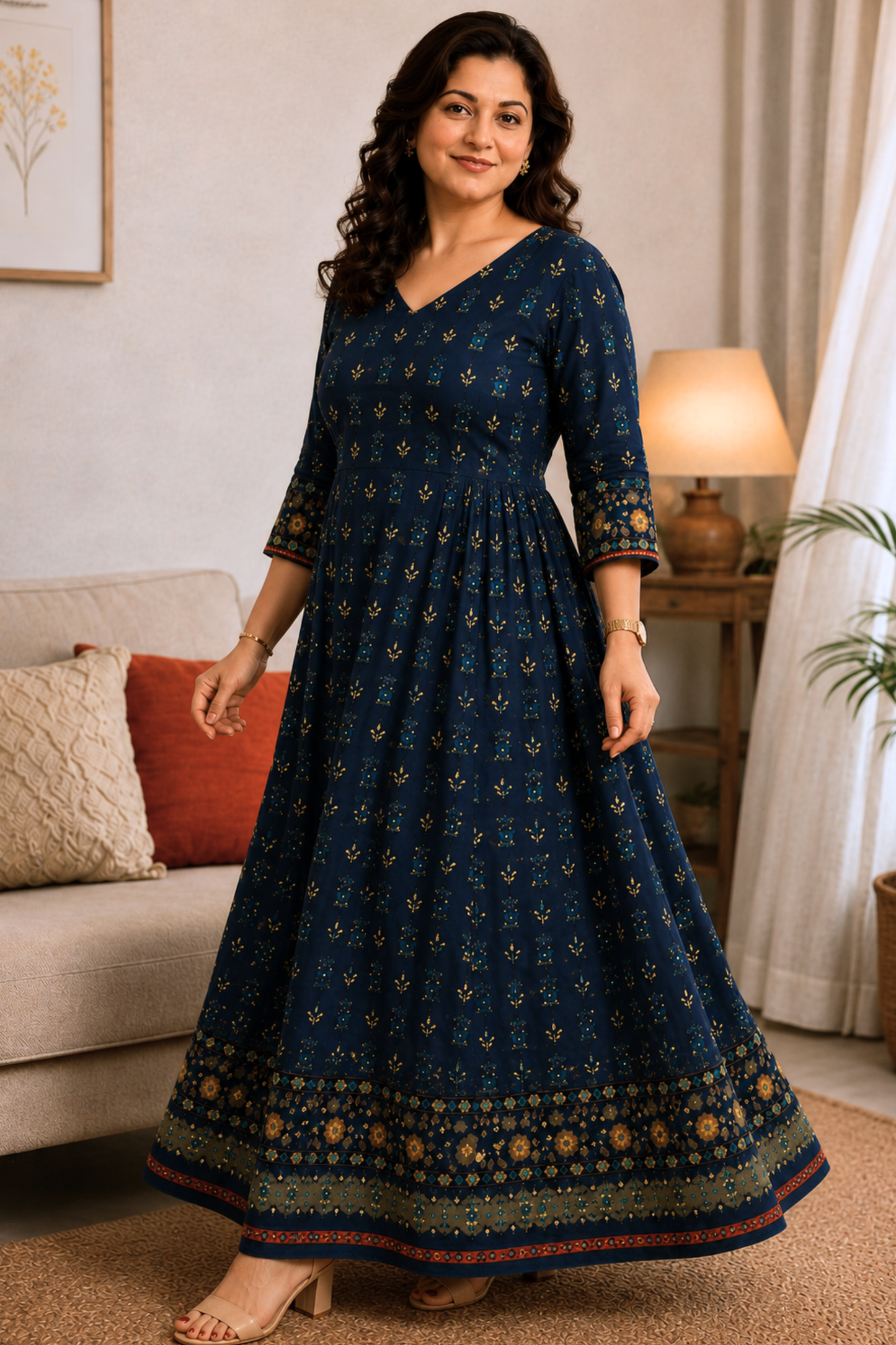 Indigo Lumière Foiled Rayon Dress With Pockets