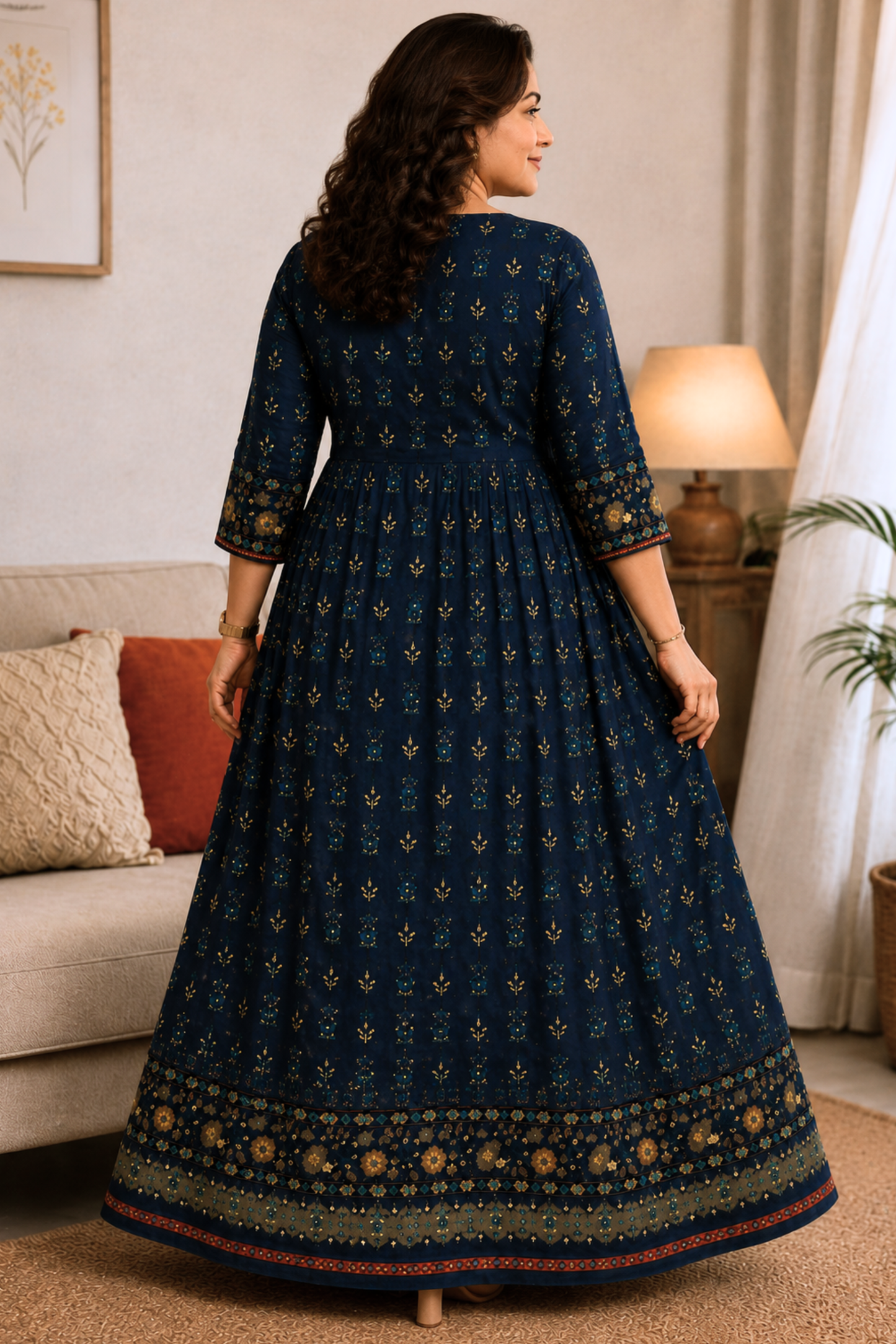 Indigo Lumière Foiled Rayon Dress With Pockets