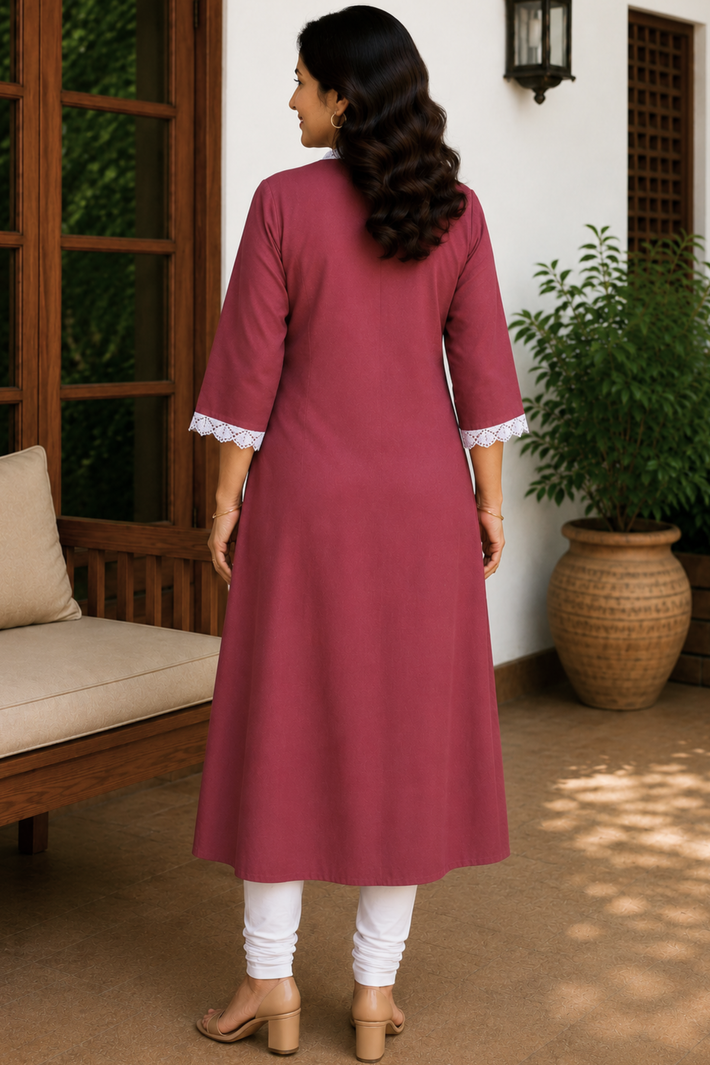 Muted Raspberry A-line Cotton Kurta