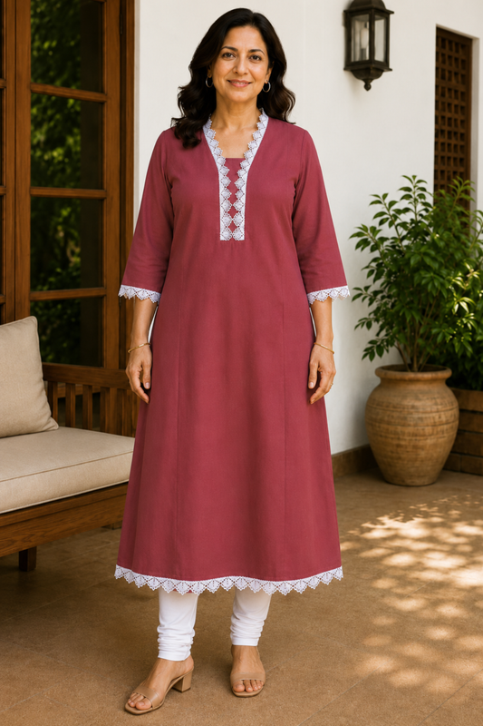 Muted Raspberry A-line Cotton Kurta