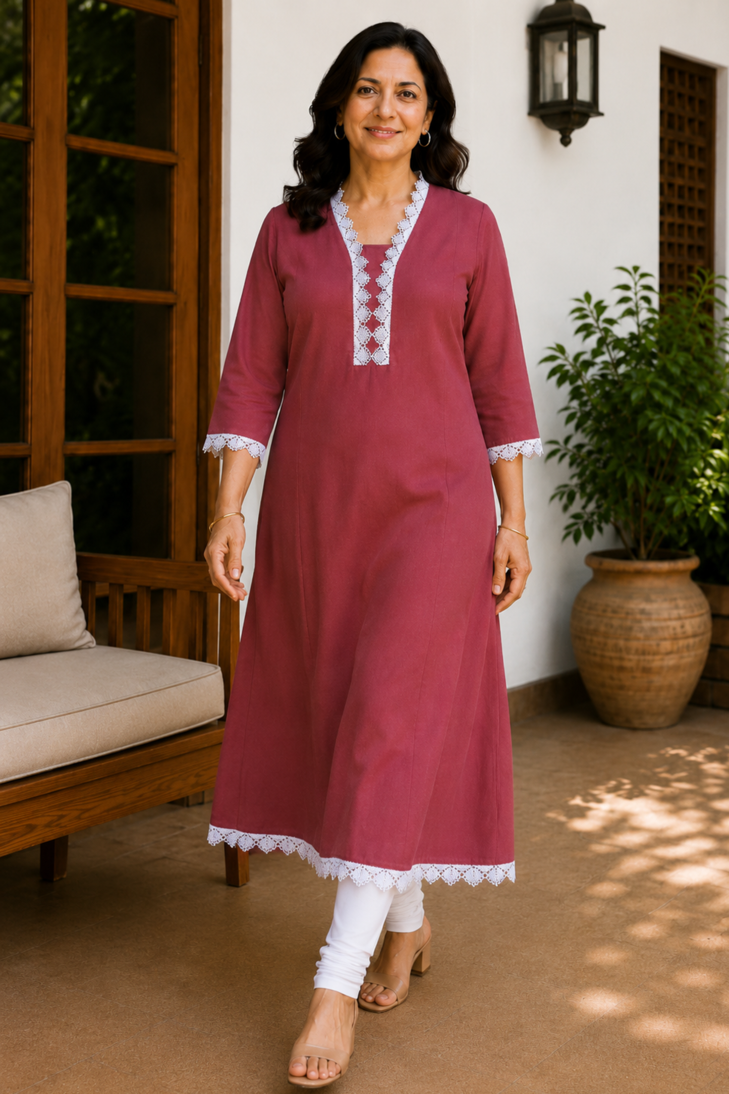 Muted Raspberry A-line Cotton Kurta