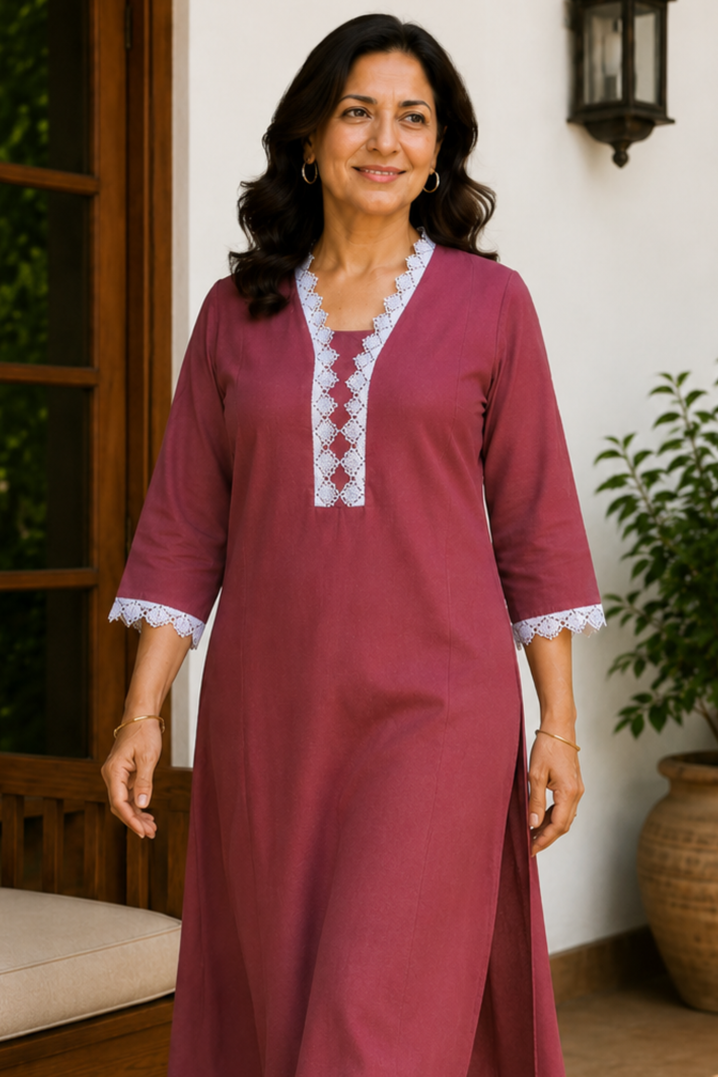 Muted Raspberry A-line Cotton Kurta