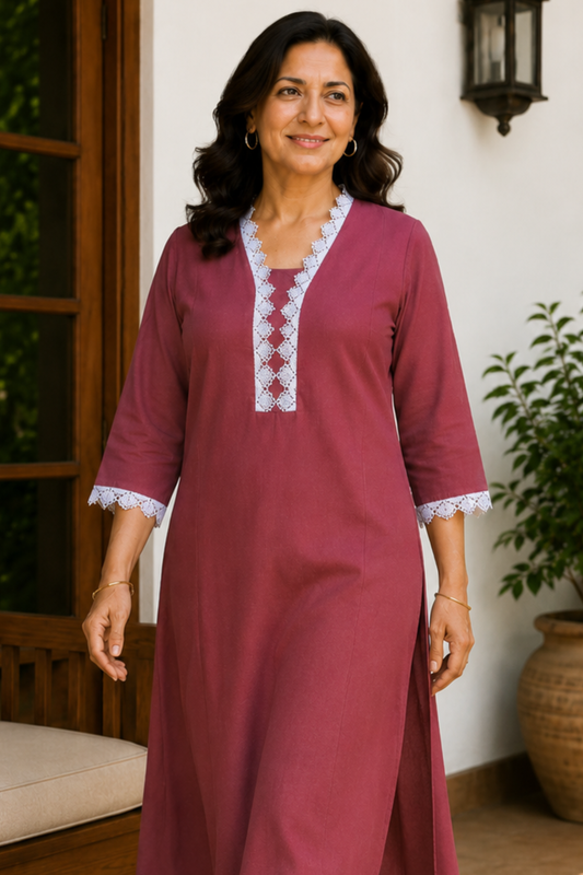 Muted Raspberry A-line Cotton Kurta
