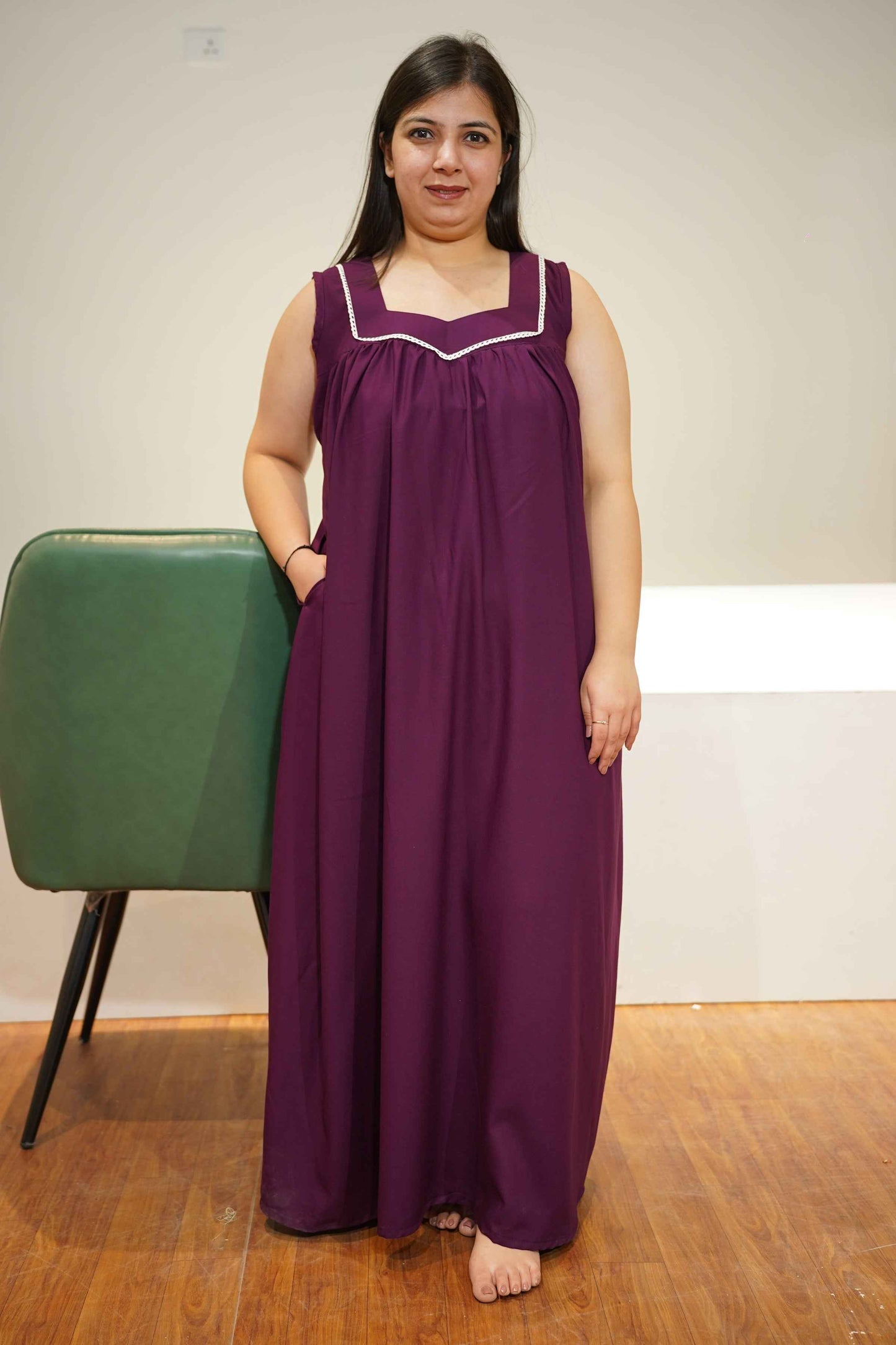 Deep Wine Rayon Night Gown