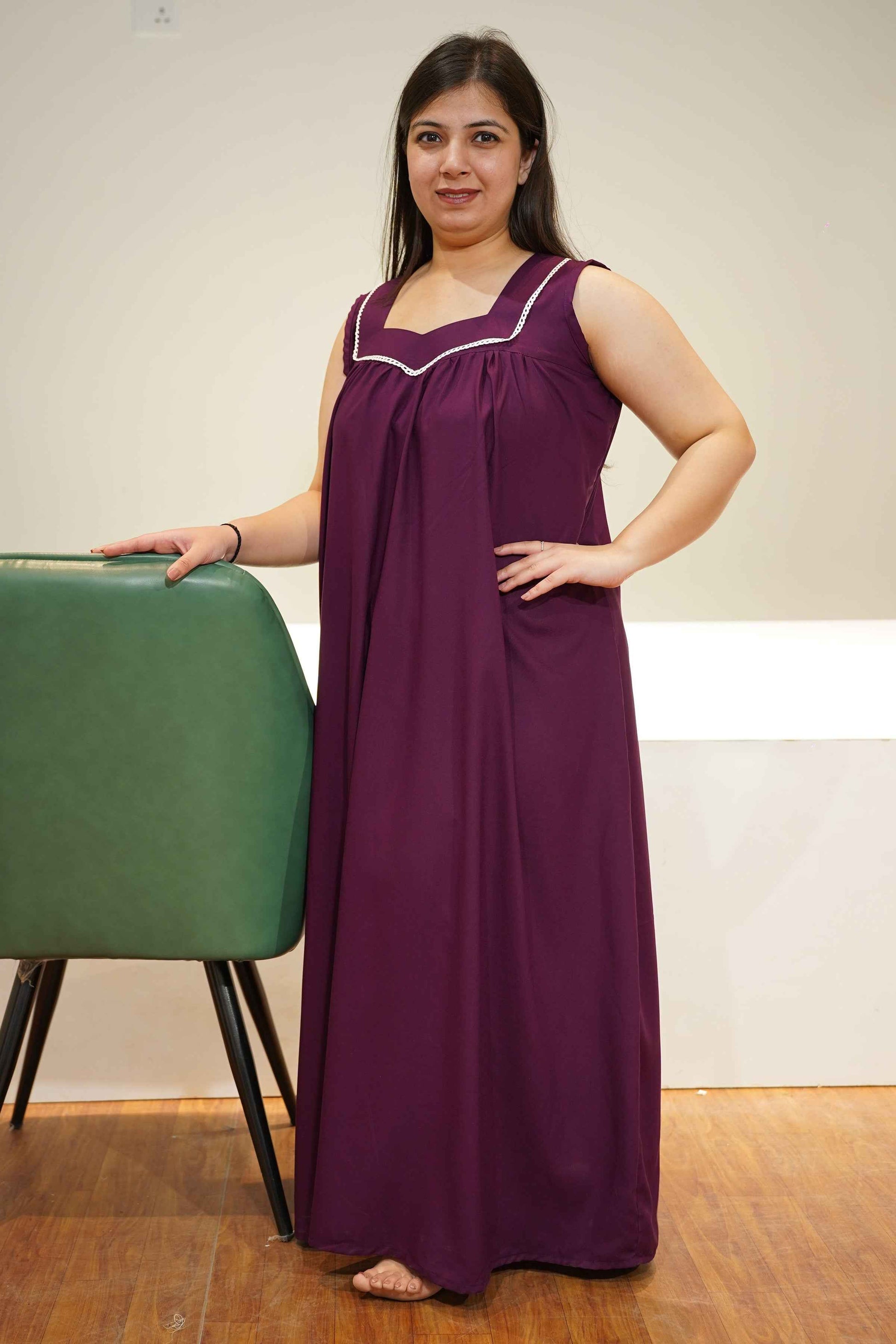 Deep Wine Rayon Night Gown