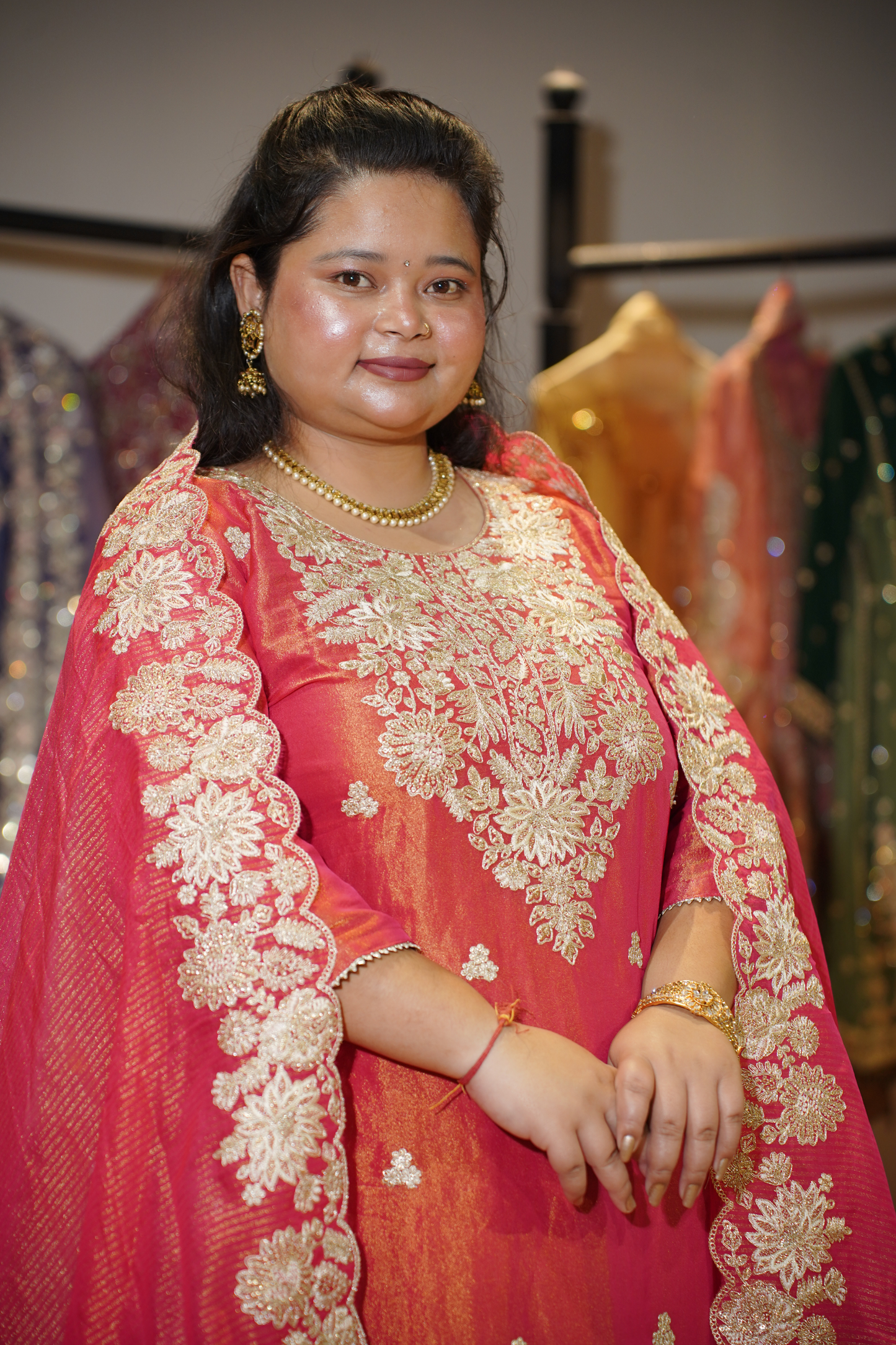 Devyani Tissue Shimmer Suit With Zari Embroidery