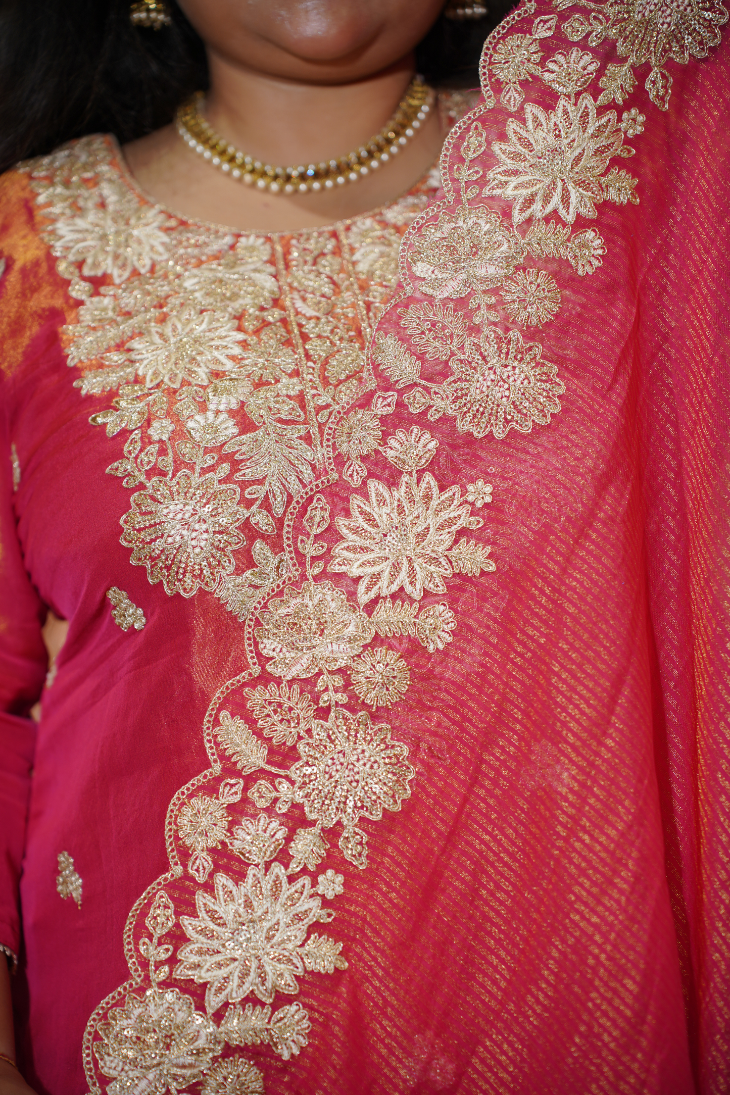 Devyani Tissue Shimmer Suit With Zari Embroidery