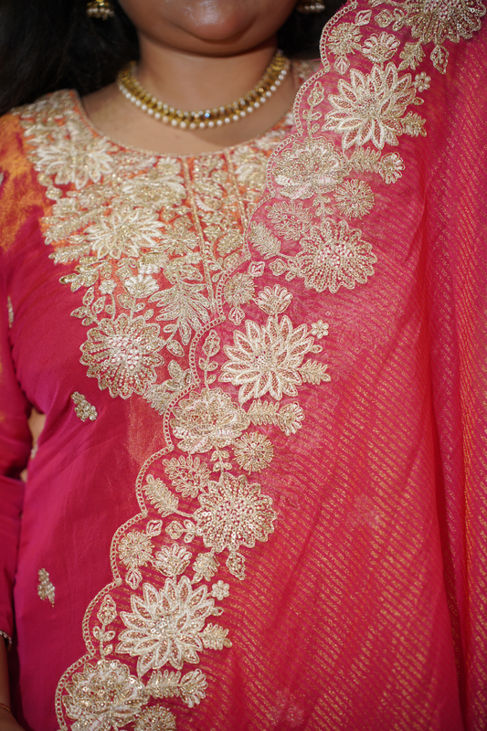 Devyani Tissue Shimmer Suit With Zari Embroidery