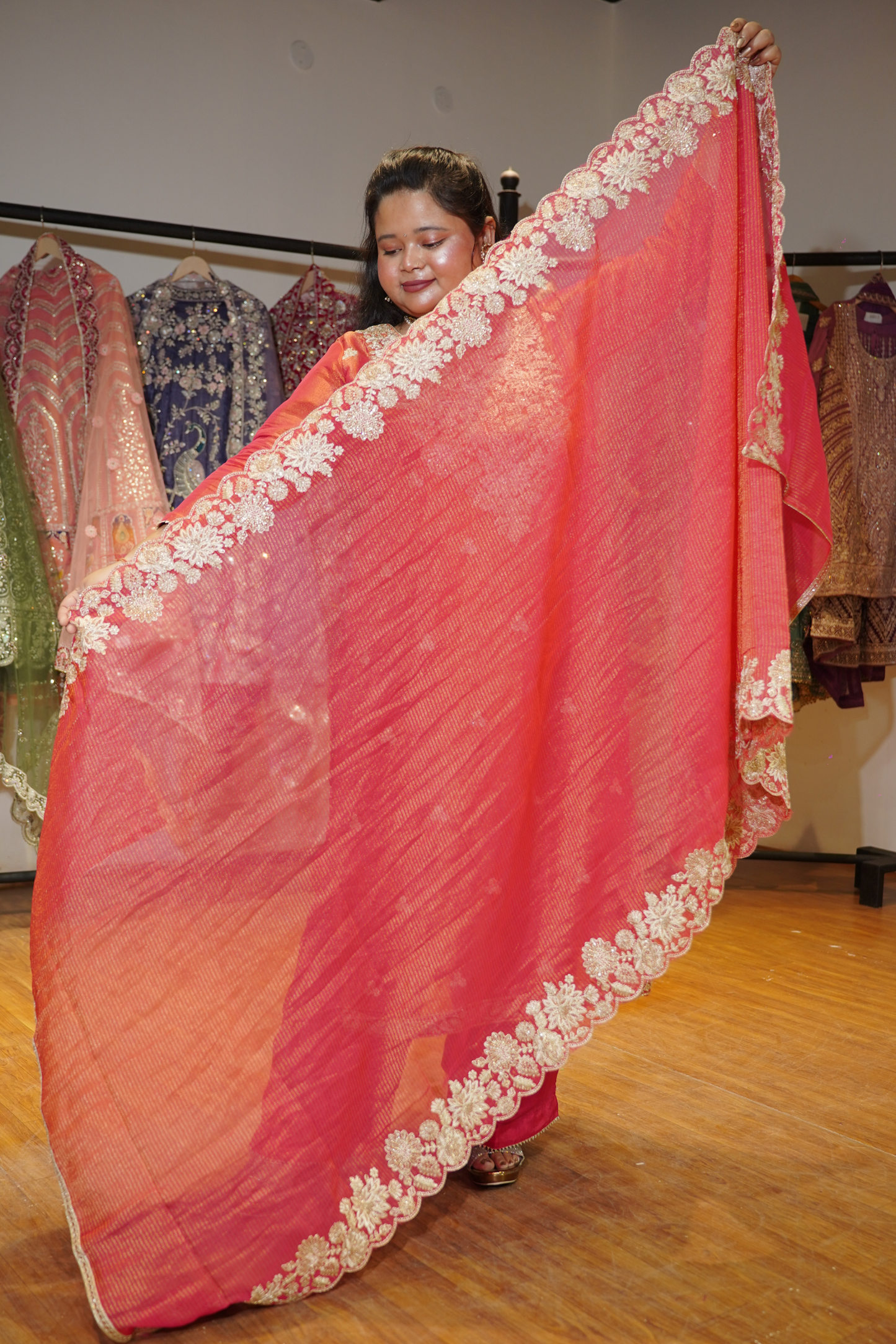 Devyani Tissue Shimmer Suit With Zari Embroidery