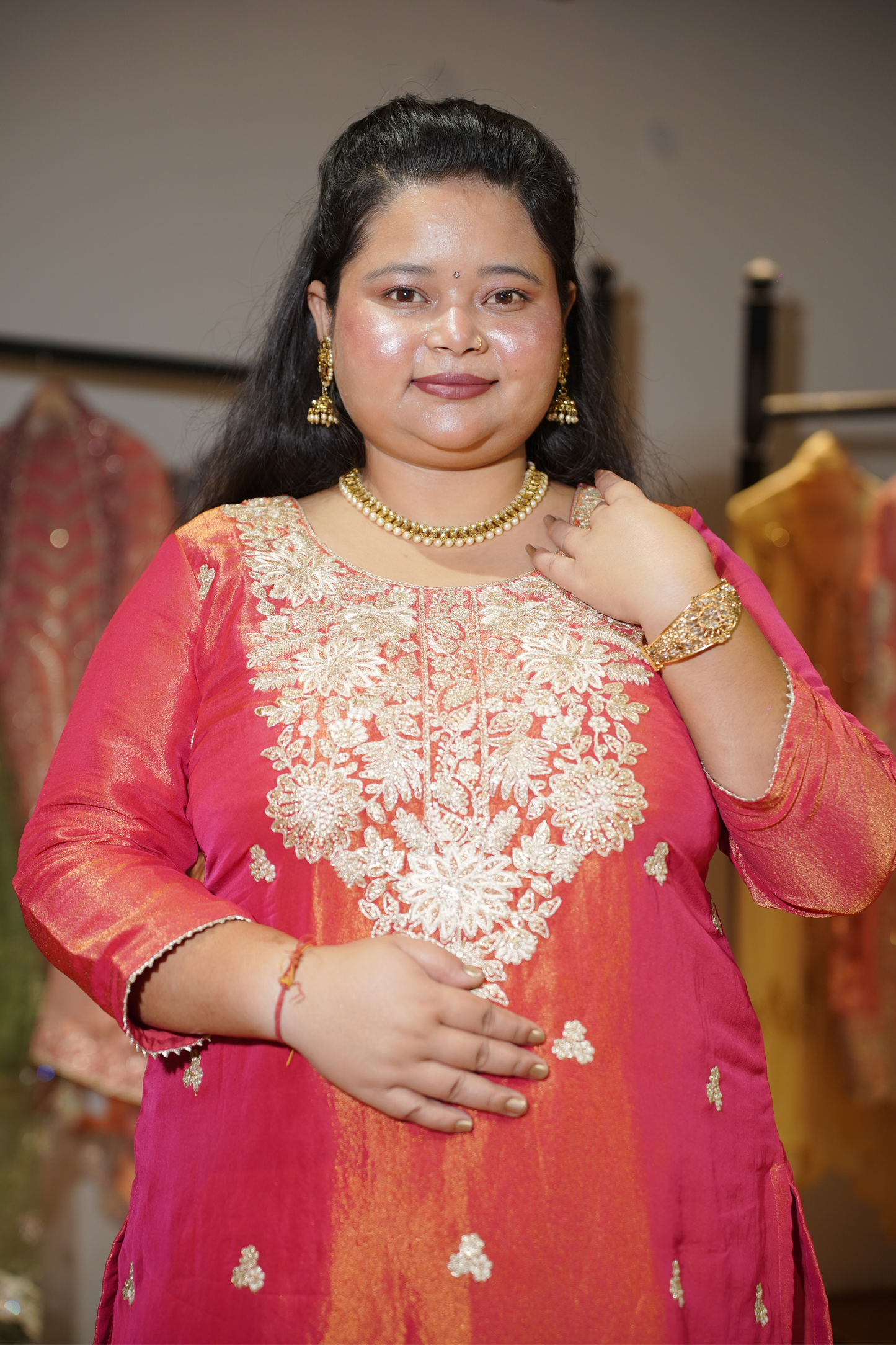 Devyani Tissue Shimmer Suit With Zari Embroidery