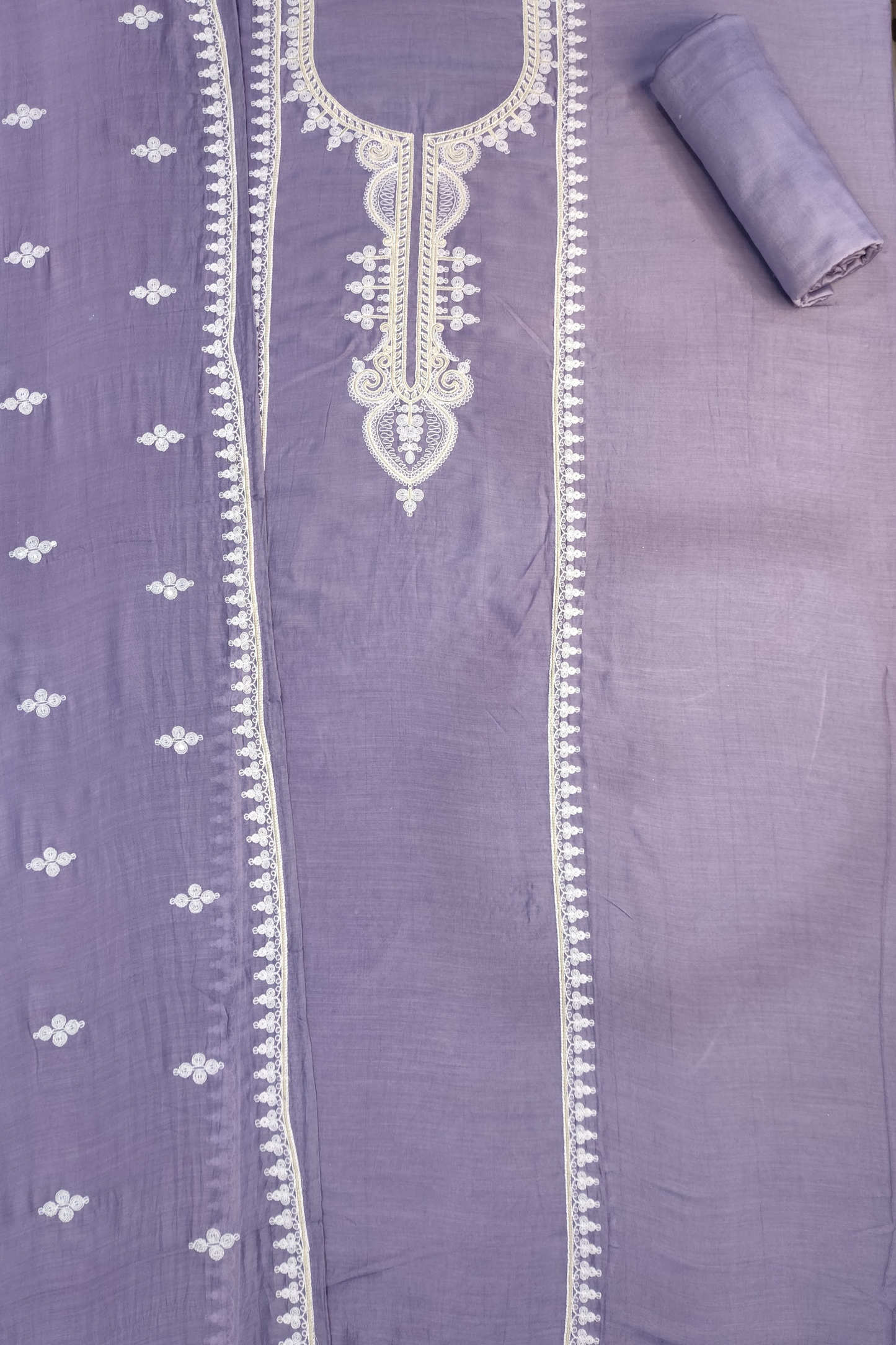 Dusty Mauve Embroidered Mul Cotton Suit