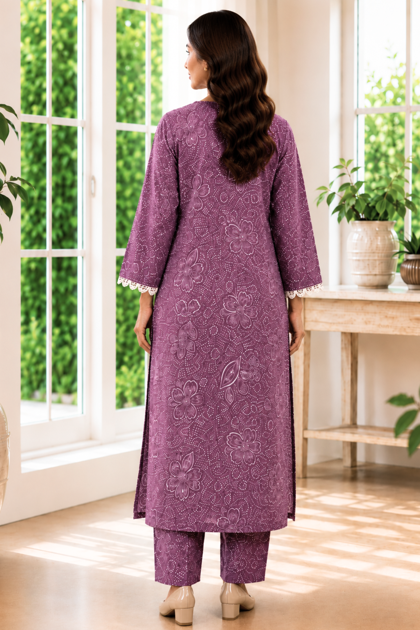 Dusty Peony Foiled Cotton Kurta With Pants