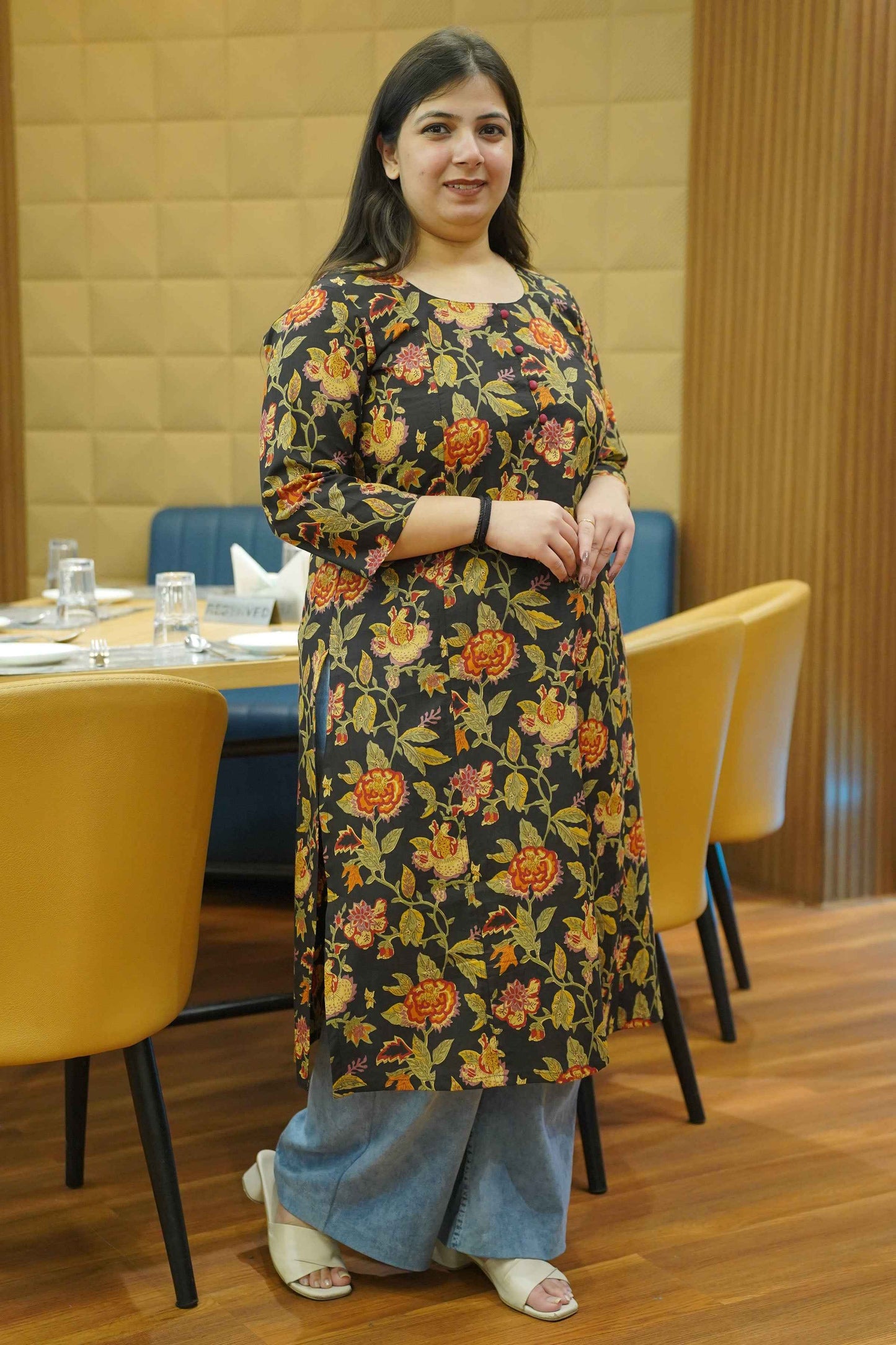 Earthy Black Block Cotton Kali Kurta