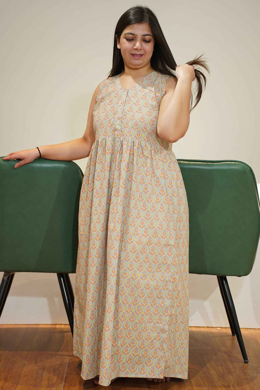 Earthy Grey Cotton Night Gown