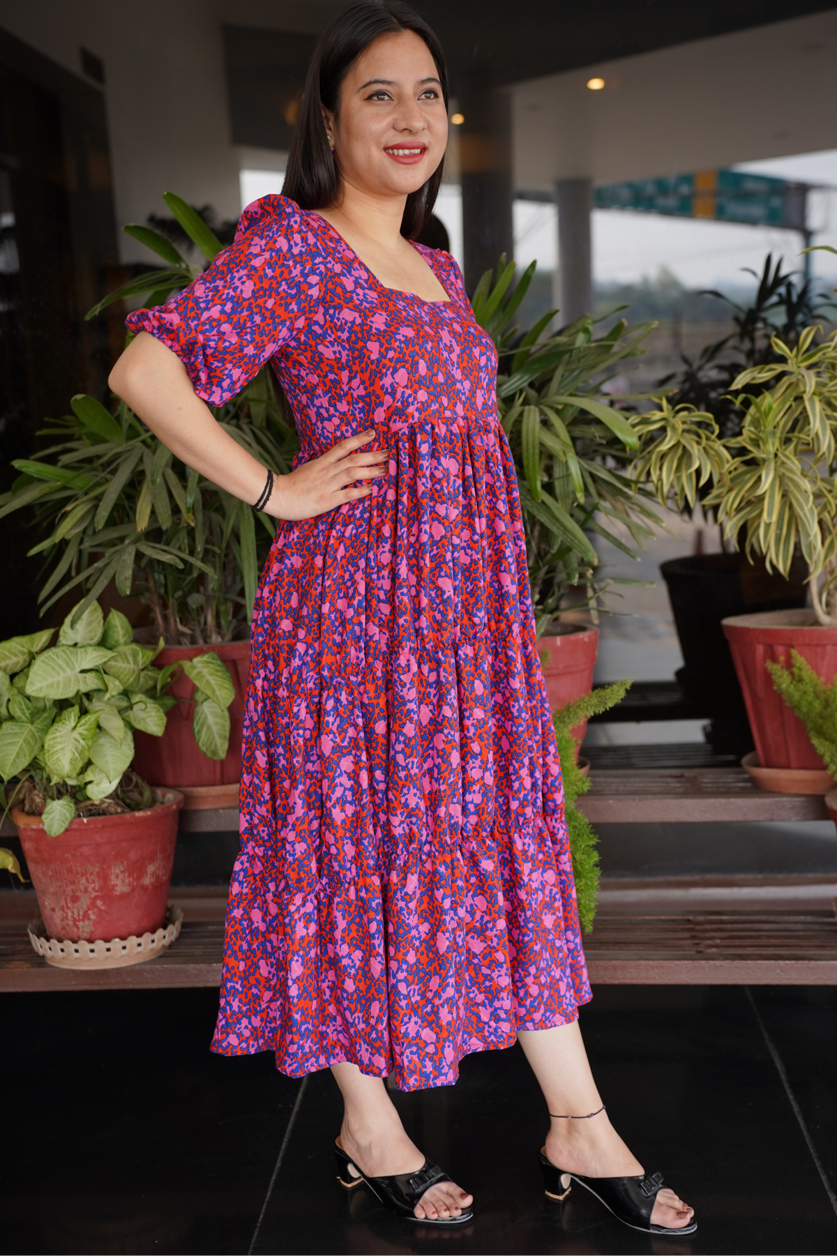 Electric Pink Tiered Dress