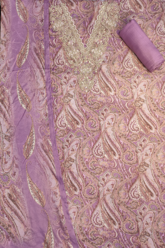 English Pink Zari Embroidered Muslin Suit