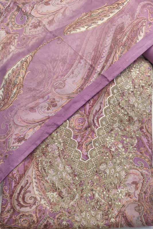 English Pink Zari Embroidered Muslin Suit