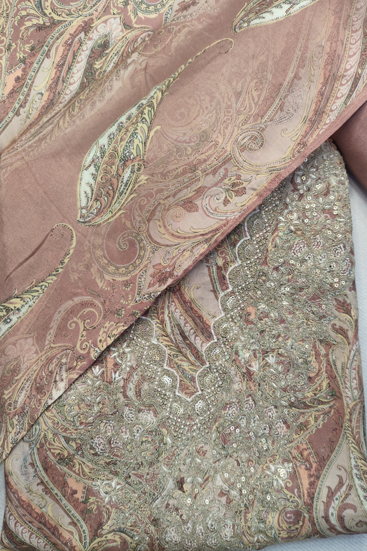 English Rust Zari Embroidered Muslin Suit