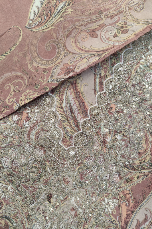 English Rust Zari Embroidered Muslin Suit