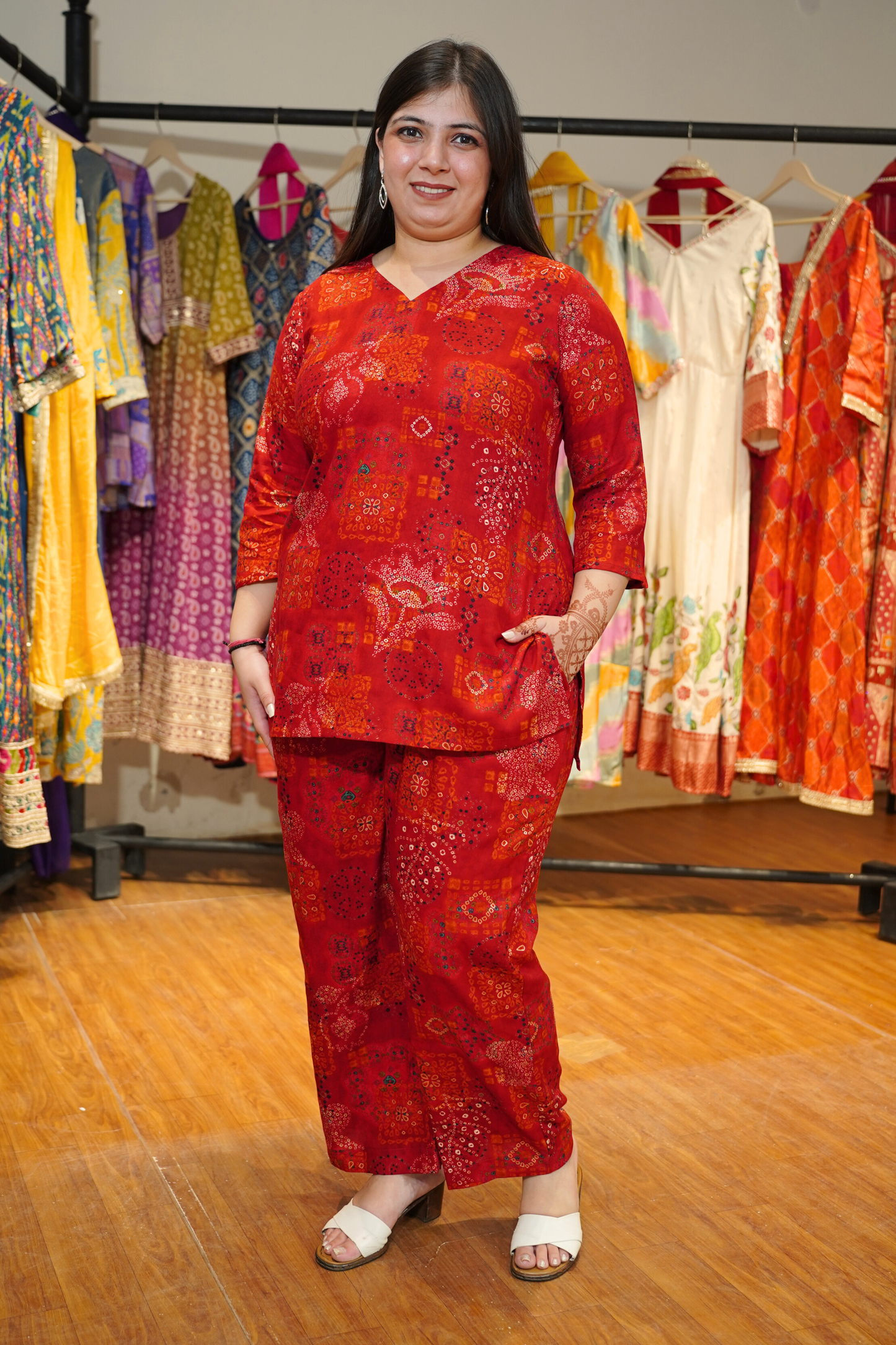 Evening Rouge Foiled Rayon Co-ord Set